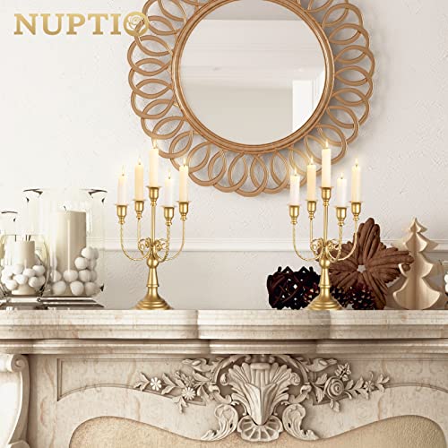 Nuptio Gold Candelabras Candle Holder 29.5cm Set of 2 Metal Candelabra Centrepiece 5-candles Candle Stick Stands Candleholder Fireplace Wedding Reception Antique Decorative Dinning Table Christmas