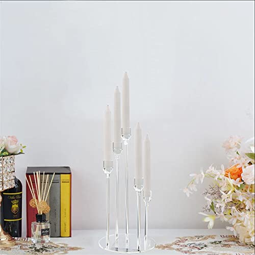 VINCIGANT Acrylic Taper Candle Holders, 5 Arms Candelabra Centerpieces for Christmas Wedding Dinner Table Decoration,Thanksgiving Gift