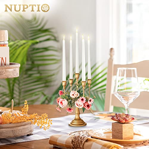 Nuptio Gold Candelabras Candle Holder 29.5cm Set of 2 Metal Candelabra Centrepiece 5-candles Candle Stick Stands Candleholder Fireplace Wedding Reception Antique Decorative Dinning Table Christmas