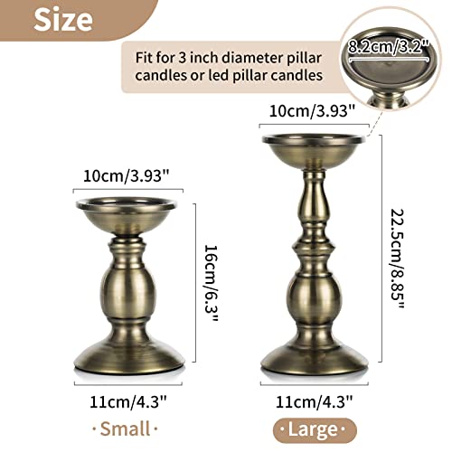 NUPTIO Bronze 2 Pcs Iron Pillar Candle Holders, Ideal for 80mm Pillar Candles or Flameless Led Candles, Halloween Christmas Candle Holder Decorations, Gifts for Wedding Party Home Spa Reiki(2 x L)