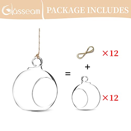 8cm Hanging Glass Tealight Holder 12 Pcs Glass Baubles Globe Plant Terrariums Glass Orbs Air Plants Tea Light Candle Holders Christmas Halloween Home Decor Indoor Outdoor Garden