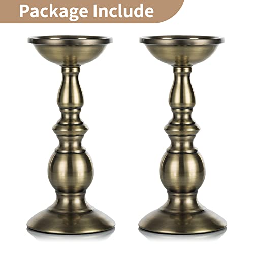 NUPTIO Bronze 2 Pcs Iron Pillar Candle Holders, Ideal for 80mm Pillar Candles or Flameless Led Candles, Halloween Christmas Candle Holder Decorations, Gifts for Wedding Party Home Spa Reiki(2 x L)
