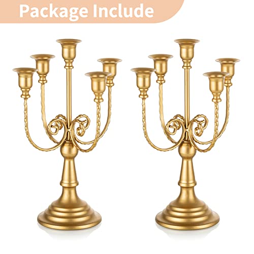 Nuptio Gold Candelabras Candle Holder 29.5cm Set of 2 Metal Candelabra Centrepiece 5-candles Candle Stick Stands Candleholder Fireplace Wedding Reception Antique Decorative Dinning Table Christmas