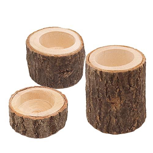 Wood Timber Pile Candle Holder，Candlestick Log Flower Pot Ornament Decor，Wooden Candleholder Set for Wedding Centerpieces for Table, Halloween/Christmas Party/Valentine's Day/Home Decoration(3 pcs)