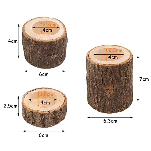 Wood Timber Pile Candle Holder，Candlestick Log Flower Pot Ornament Decor，Wooden Candleholder Set for Wedding Centerpieces for Table, Halloween/Christmas Party/Valentine's Day/Home Decoration(3 pcs)