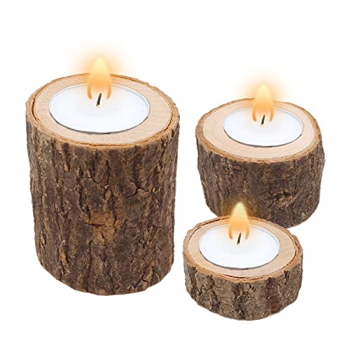 Wood Timber Pile Candle Holder，Candlestick Log Flower Pot Ornament Decor，Wooden Candleholder Set for Wedding Centerpieces for Table, Halloween/Christmas Party/Valentine's Day/Home Decoration(3 pcs)