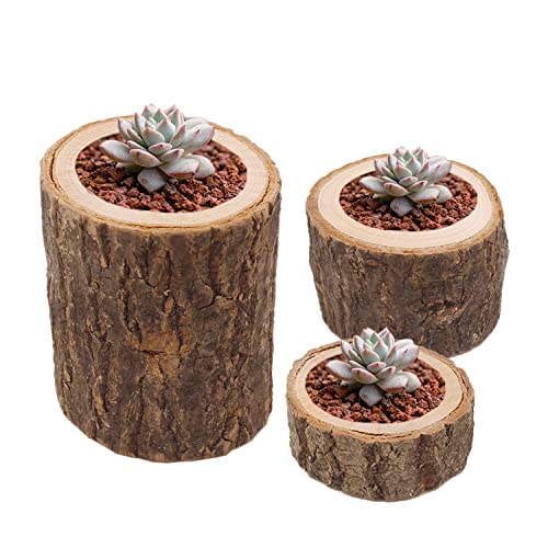Wood Timber Pile Candle Holder，Candlestick Log Flower Pot Ornament Decor，Wooden Candleholder Set for Wedding Centerpieces for Table, Halloween/Christmas Party/Valentine's Day/Home Decoration(3 pcs)