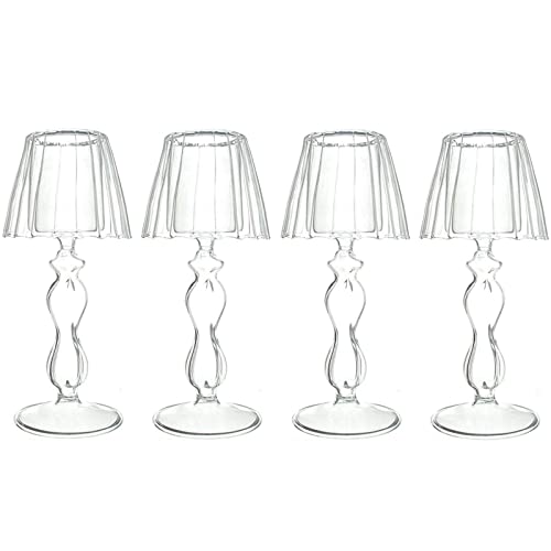 Sziqiqi Clear Glass Tea Light Candle Holders, 4Pcs Lamp Shape Tealight Holders, Elegant Table Centrepieces for Mantelpiece Dining Rooms Wedding Party Christmas