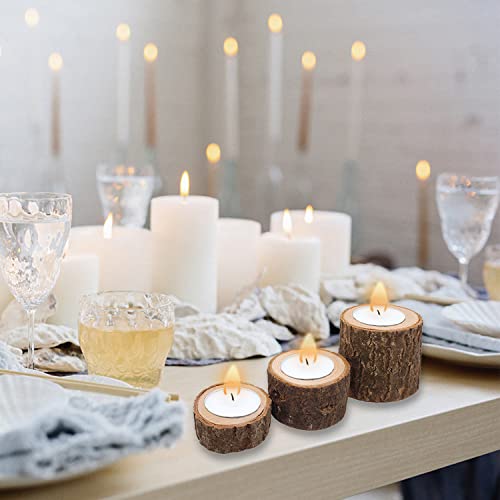 Wood Timber Pile Candle Holder，Candlestick Log Flower Pot Ornament Decor，Wooden Candleholder Set for Wedding Centerpieces for Table, Halloween/Christmas Party/Valentine's Day/Home Decoration(3 pcs)