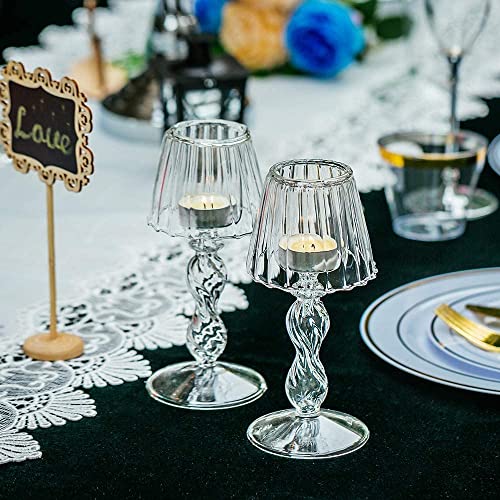 Sziqiqi Clear Glass Tea Light Candle Holders, 4Pcs Lamp Shape Tealight Holders, Elegant Table Centrepieces for Mantelpiece Dining Rooms Wedding Party Christmas
