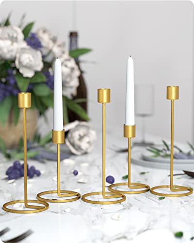 Baffect Season Candle Holder Set of 5, Iron Candle Light Holder Wedding Christmas Table Centrepiece Decoration Gold Candle Holders for Wedding Party Dinner Feast Decor (5pcs)
