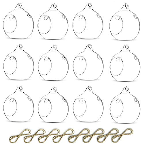 NUPTIO 12 Pcs 8cm Dia Hanging Glass Globe Tea Light Candle Holders Home Wedding Party Halloween Centerpieces Decor Indoor & Outdoor Tealight Candleholders, Christmas Candle Holder Decorations