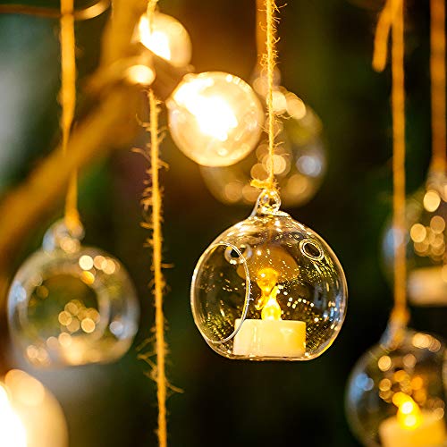 NUPTIO 12 Pcs 8cm Dia Hanging Glass Globe Tea Light Candle Holders Home Wedding Party Halloween Centerpieces Decor Indoor & Outdoor Tealight Candleholders, Christmas Candle Holder Decorations