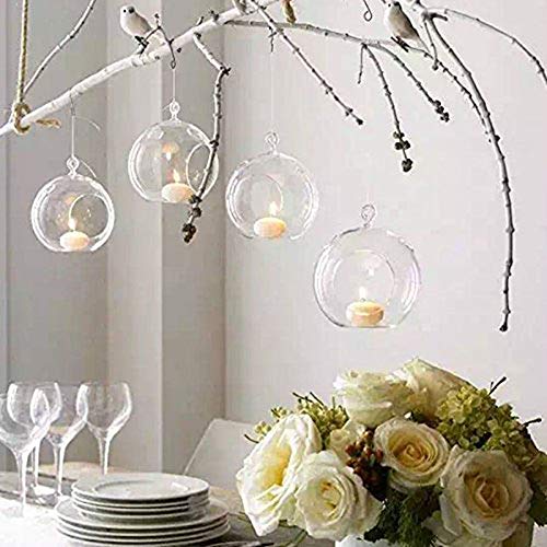 NUPTIO 12 Pcs 8cm Dia Hanging Glass Globe Tea Light Candle Holders Home Wedding Party Halloween Centerpieces Decor Indoor & Outdoor Tealight Candleholders, Christmas Candle Holder Decorations