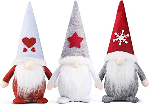 KAHEIGN 3Pcs Christmas Gnome Swedish, Adorable Handmade Santa Claus Dolls Sitting Faceless Gonks Dwarf Elf Figurines for Xmas Fireplaces Holiday Christmas Party Decor (28cm x 12cm)