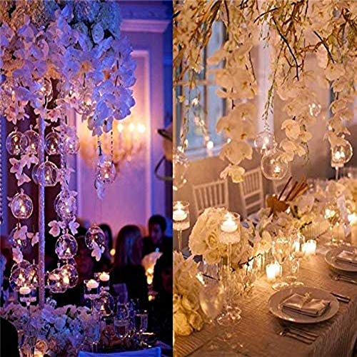 NUPTIO 12 Pcs 8cm Dia Hanging Glass Globe Tea Light Candle Holders Home Wedding Party Halloween Centerpieces Decor Indoor & Outdoor Tealight Candleholders, Christmas Candle Holder Decorations