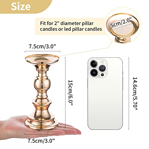 NUPTIO Set of 2 Gold Metal Pillar Candle Holders, Wedding Centerpieces Candlestick Holders for 50mm Candles Stand Decoration Ideal for Weddings Special Events Parties, Christmas Candle Holder