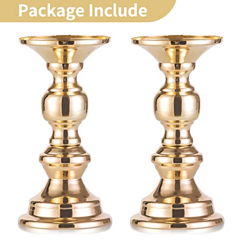 NUPTIO Set of 2 Gold Metal Pillar Candle Holders, Wedding Centerpieces Candlestick Holders for 50mm Candles Stand Decoration Ideal for Weddings Special Events Parties, Christmas Candle Holder