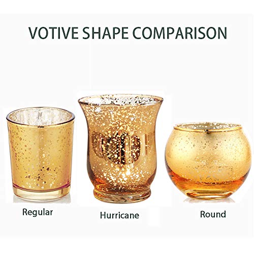 Nuptio Tea Light Candle Holders Set of 12 Mercury Glass Hurricane Votive Tealight Holder Bulk, Speckled Gold Finish Candleholders for Wedding Table Party Christmas Dinner Centrepiece Decorations