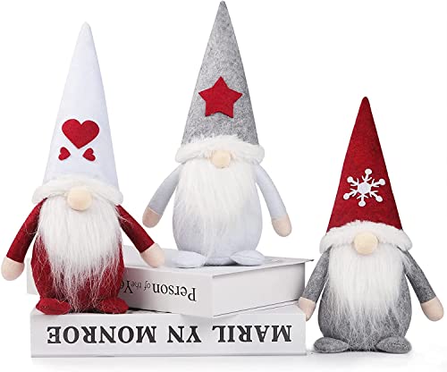 KAHEIGN 3Pcs Christmas Gnome Swedish, Adorable Handmade Santa Claus Dolls Sitting Faceless Gonks Dwarf Elf Figurines for Xmas Fireplaces Holiday Christmas Party Decor (28cm x 12cm)