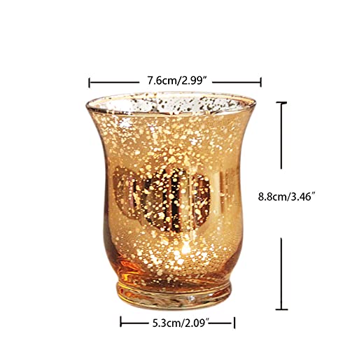 Nuptio Tea Light Candle Holders Set of 12 Mercury Glass Hurricane Votive Tealight Holder Bulk, Speckled Gold Finish Candleholders for Wedding Table Party Christmas Dinner Centrepiece Decorations
