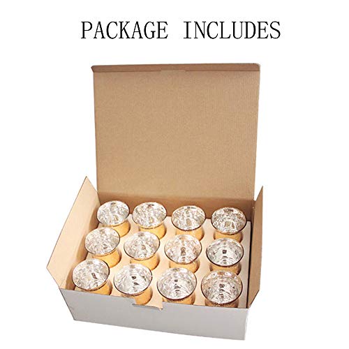 Nuptio Tea Light Candle Holders Set of 12 Mercury Glass Hurricane Votive Tealight Holder Bulk, Speckled Gold Finish Candleholders for Wedding Table Party Christmas Dinner Centrepiece Decorations