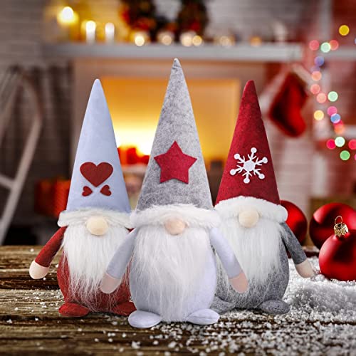 KAHEIGN 3Pcs Christmas Gnome Swedish, Adorable Handmade Santa Claus Dolls Sitting Faceless Gonks Dwarf Elf Figurines for Xmas Fireplaces Holiday Christmas Party Decor (28cm x 12cm)