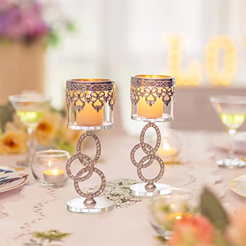 Sziqiqi Crystal Tea Light Candle Holders - Silver Metal Pillar Candle Holder, Tealight Candleholder Set for Living Room Christmas Party Wedding Table Centrepiece Decoration