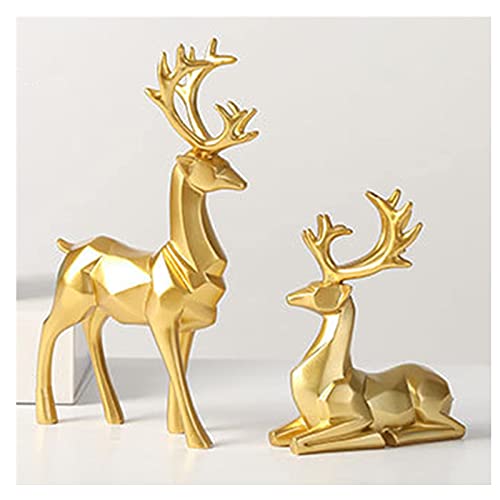 2 Pieces Christmas Reindeer Figurines Decor Nordic European Style Deer Statue Fireplace Window Desk Bedroom Shelf Ornament for Home Living Room Office Decoration (Gold)