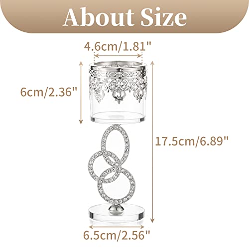 Sziqiqi Crystal Tea Light Candle Holders - Silver Metal Pillar Candle Holder, Tealight Candleholder Set for Living Room Christmas Party Wedding Table Centrepiece Decoration