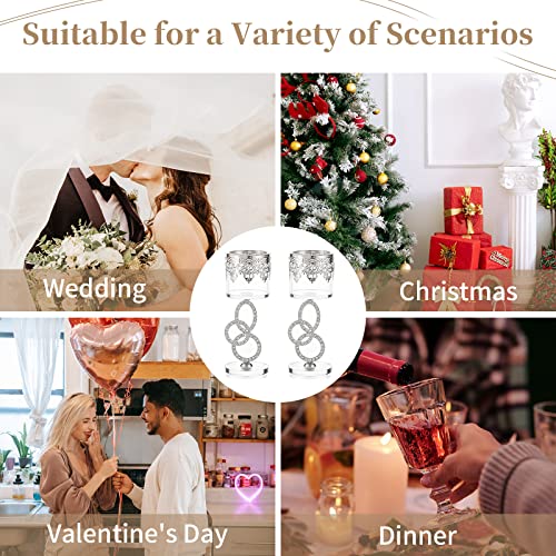 Sziqiqi Crystal Tea Light Candle Holders - Silver Metal Pillar Candle Holder, Tealight Candleholder Set for Living Room Christmas Party Wedding Table Centrepiece Decoration