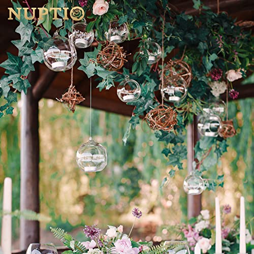 NUPTIO 8cm Dia 8 Pcs Hanging Glass Globe Tea Light Candle Holders Home Wedding Party Halloween Centerpieces Decor Indoor & Outdoor Tealight Candleholders, Christmas Candle Holder Decorations