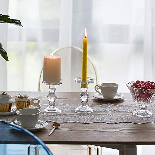 NUPTIO Set of 2 Clear Glass Pillar Candle Holders, Wedding Centerpieces Candlestick Holders for 80mm Candles & Taper Candles Ideal Decoration for Weddings Events Parties, Christmas Candle Holder