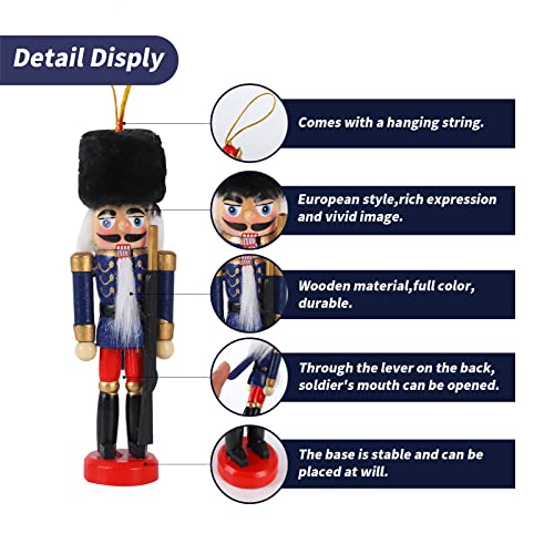 6 Pcs Christmas Wooden Nutcracker Ornaments,13cm Mini Figures Soldier Nutcracker Puppet,Wooden Nutcracker King Figurines Hanging Ornaments for Traditional Christmas Tree Decoration,Party Decor