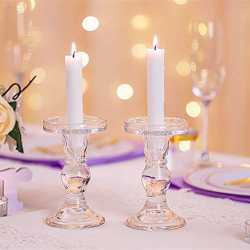 NUPTIO Set of 2 Clear Glass Pillar Candle Holders, Wedding Centerpieces Candlestick Holders for 80mm Candles & Taper Candles Ideal Decoration for Weddings Events Parties, Christmas Candle Holder