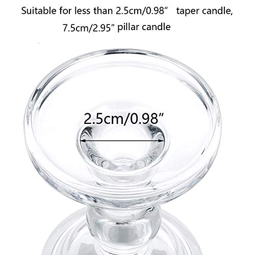 NUPTIO Set of 2 Clear Glass Pillar Candle Holders, Wedding Centerpieces Candlestick Holders for 80mm Candles & Taper Candles Ideal Decoration for Weddings Events Parties, Christmas Candle Holder