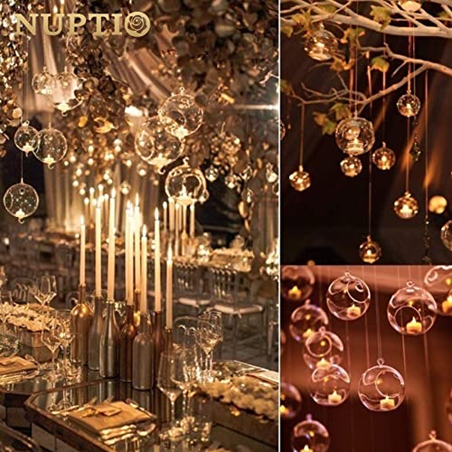 NUPTIO 8cm Dia 8 Pcs Hanging Glass Globe Tea Light Candle Holders Home Wedding Party Halloween Centerpieces Decor Indoor & Outdoor Tealight Candleholders, Christmas Candle Holder Decorations