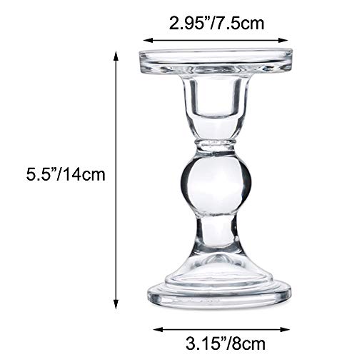NUPTIO Set of 2 Clear Glass Pillar Candle Holders, Wedding Centerpieces Candlestick Holders for 80mm Candles & Taper Candles Ideal Decoration for Weddings Events Parties, Christmas Candle Holder