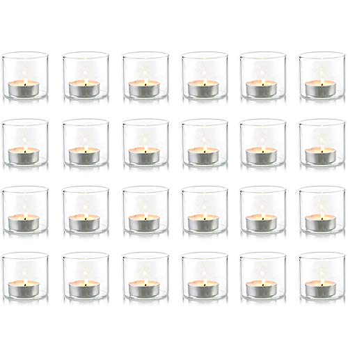 NUPTIO Clear Votive Candle Holder - 5.7cm W x 5cm H, Set of 24 Tea Light Holders, Christmas Glass Candle Holders Decorations Tealight Candle Holder Glass Cup for Wedding Home Halloween Decor