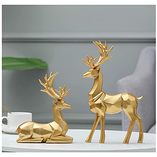 2 Pieces Christmas Reindeer Figurines Decor Nordic European Style Deer Statue Fireplace Window Desk Bedroom Shelf Ornament for Home Living Room Office Decoration (Gold)
