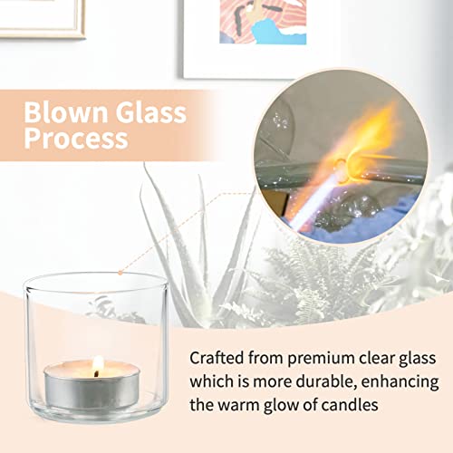 NUPTIO Clear Votive Candle Holder - 5.7cm W x 5cm H, Set of 24 Tea Light Holders, Christmas Glass Candle Holders Decorations Tealight Candle Holder Glass Cup for Wedding Home Halloween Decor