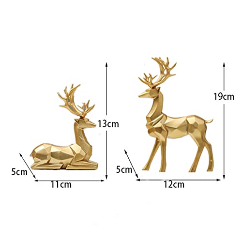 2 Pieces Christmas Reindeer Figurines Decor Nordic European Style Deer Statue Fireplace Window Desk Bedroom Shelf Ornament for Home Living Room Office Decoration (Gold)