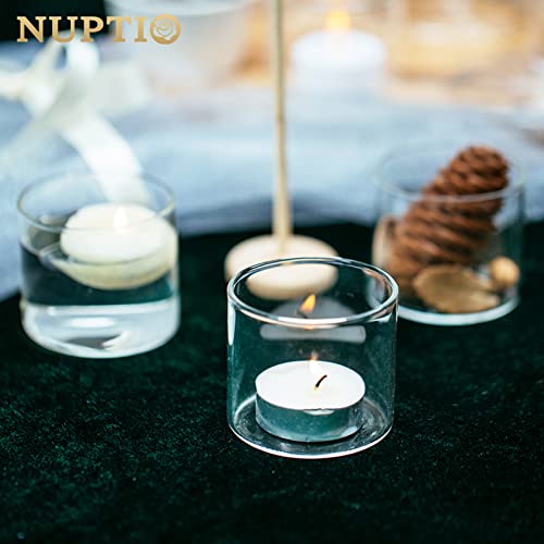 NUPTIO Clear Votive Candle Holder - 5.7cm W x 5cm H, Set of 24 Tea Light Holders, Christmas Glass Candle Holders Decorations Tealight Candle Holder Glass Cup for Wedding Home Halloween Decor