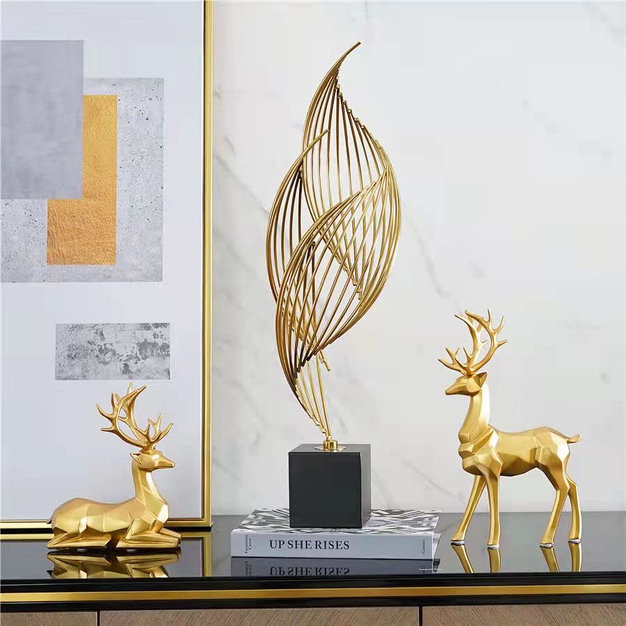 2 Pieces Christmas Reindeer Figurines Decor Nordic European Style Deer Statue Fireplace Window Desk Bedroom Shelf Ornament for Home Living Room Office Decoration (Gold)