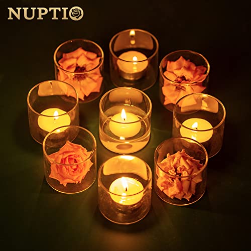 NUPTIO Clear Votive Candle Holder - 5.7cm W x 5cm H, Set of 24 Tea Light Holders, Christmas Glass Candle Holders Decorations Tealight Candle Holder Glass Cup for Wedding Home Halloween Decor