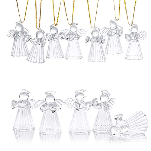 NUPTIO Glass Angel Ornament - 12-Pcs/Set Mini Christmas Figurine Decor, Standing Design with Hollow Bottom, Small Traditional Winter Holiday Festive Decoration