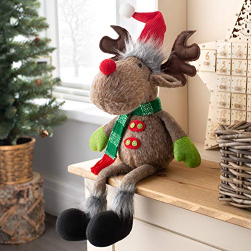 WeRChristmas Sitting Christmas Moose Figurine with Soft Legs, Multi-Colour, 52cm