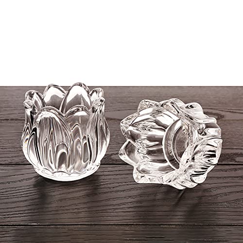 JIHUOO Glass Tulip Flower Candle Holder Clear Tealight Votive Candle Holder Cup Crystal Candlestick Holder Candle Centerpieces for Christmas Wedding Party
