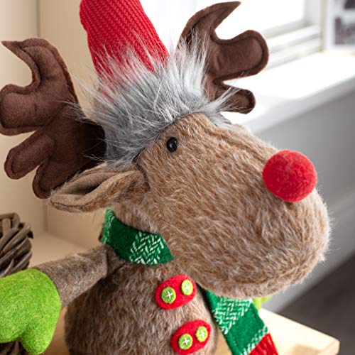 WeRChristmas Sitting Christmas Moose Figurine with Soft Legs, Multi-Colour, 52cm