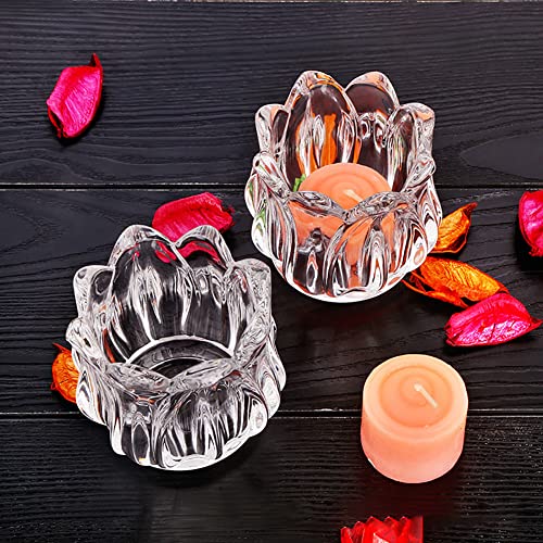 JIHUOO Glass Tulip Flower Candle Holder Clear Tealight Votive Candle Holder Cup Crystal Candlestick Holder Candle Centerpieces for Christmas Wedding Party